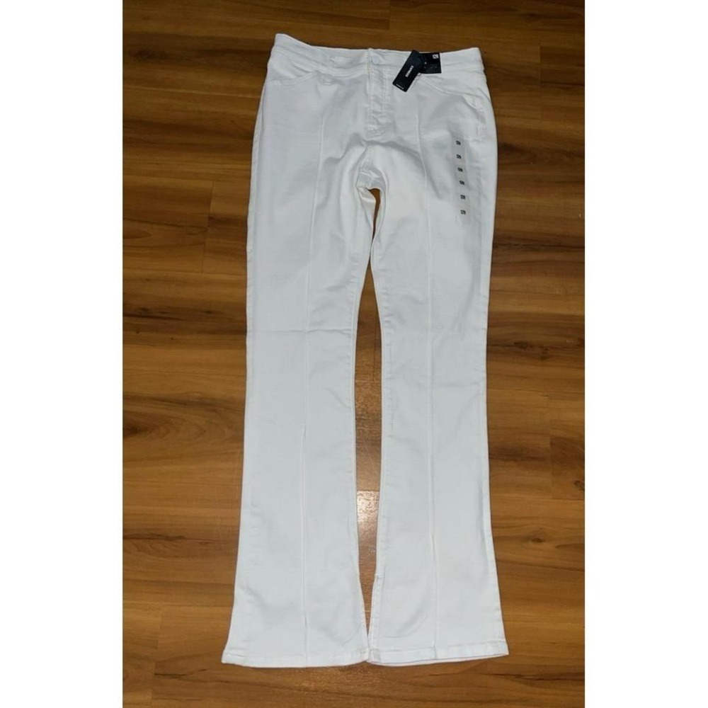 Womens NWT Express Skyscraper Pintuck Mid Rise Stretch Flare Jeans - Picture 2 of 6